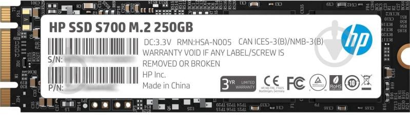 SSD-накопичувач HP SATA III 250GB M.2 SATA III 3D NAND (2LU79AA) - фото 1