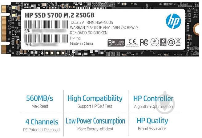 SSD-накопичувач HP SATA III 250GB M.2 SATA III 3D NAND (2LU79AA) - фото 4