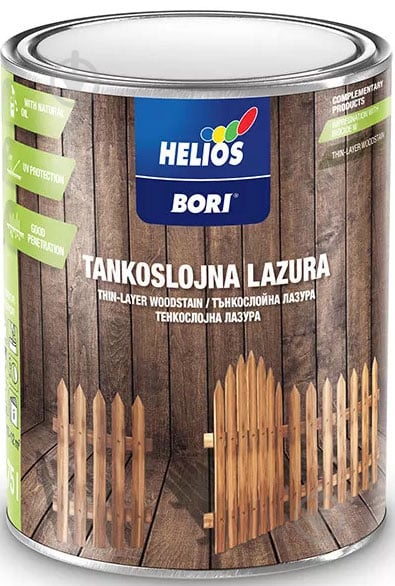 Краска-лазурь Helios Bori Thin-Layer Woodstain тонкослойная 1 бесцветный глянец 0,75 л - фото 1