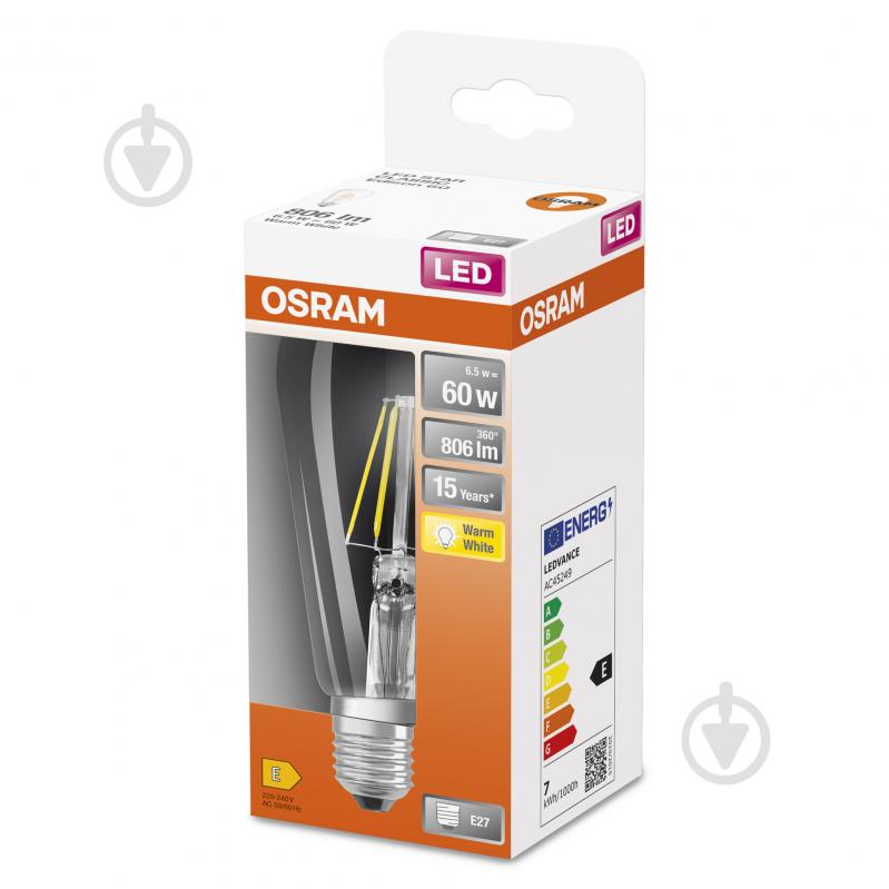 Лампа светодиодная Osram Edison 1906 6 Вт E27 3000 К 220-240 В прозрачная 4052899972834 - фото 4