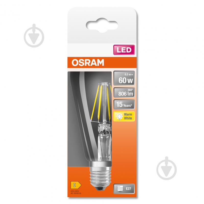 Лампа светодиодная Osram Edison 1906 6 Вт E27 3000 К 220-240 В прозрачная 4052899972834 - фото 3