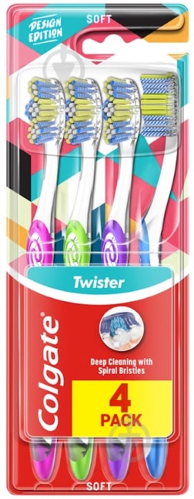 Зубная щетка Colgate Twister Глубокое очищение мягкая 4 шт. - фото 1