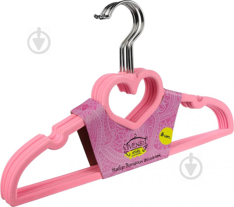 Набор плечиков детских Velvet розовое сердце Vivendi 5 шт. - фото 