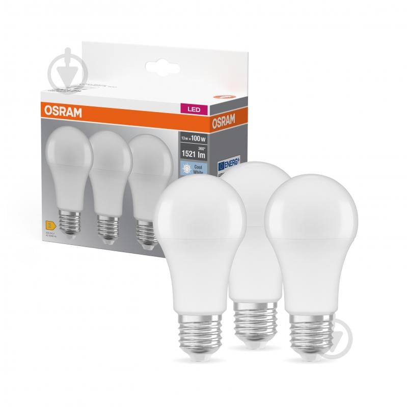 Лампа світлодіодна Osram 3 шт. 13 Вт A100 E27 220 В 4000 К BASECLA100 FR - фото 1