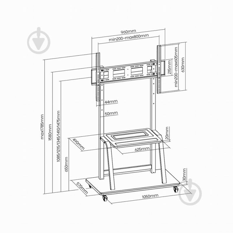 Мобильная подставка Gembird TVS-100F-01 с роликами фиксированные 37"-100" черный - фото 4