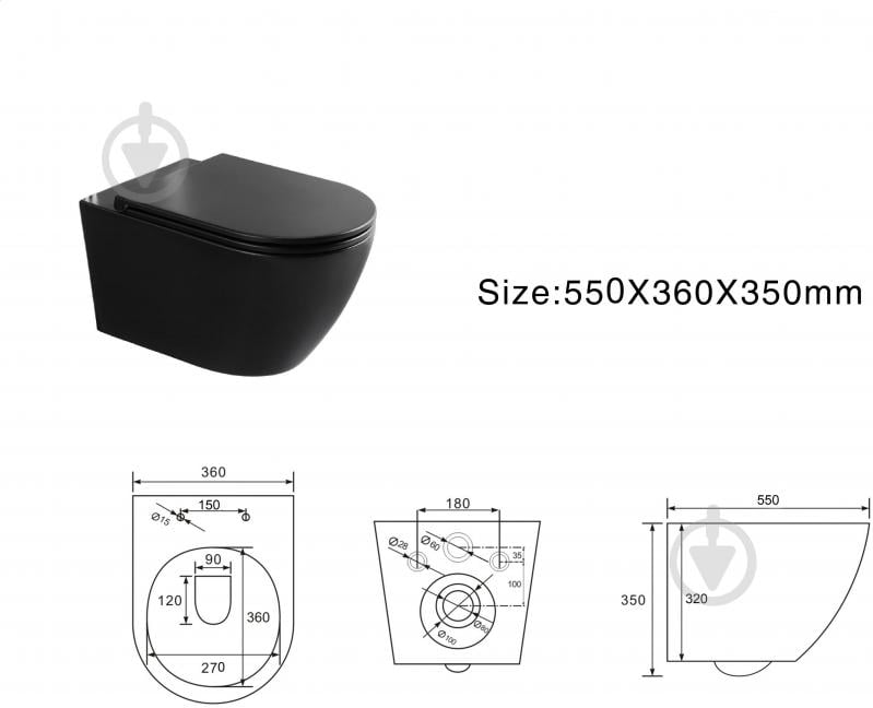 ᐉ Унітаз підвісний EGO EGOIST BLACK Rimless сидіння Duroplast