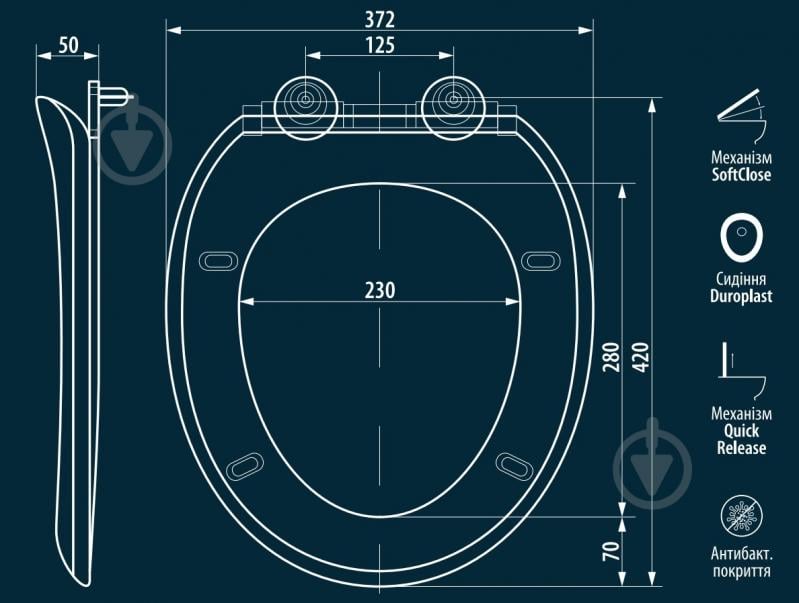 Сиденье для унитаза EGO SOFT CLOSE Quick release 42х37 см - фото 5