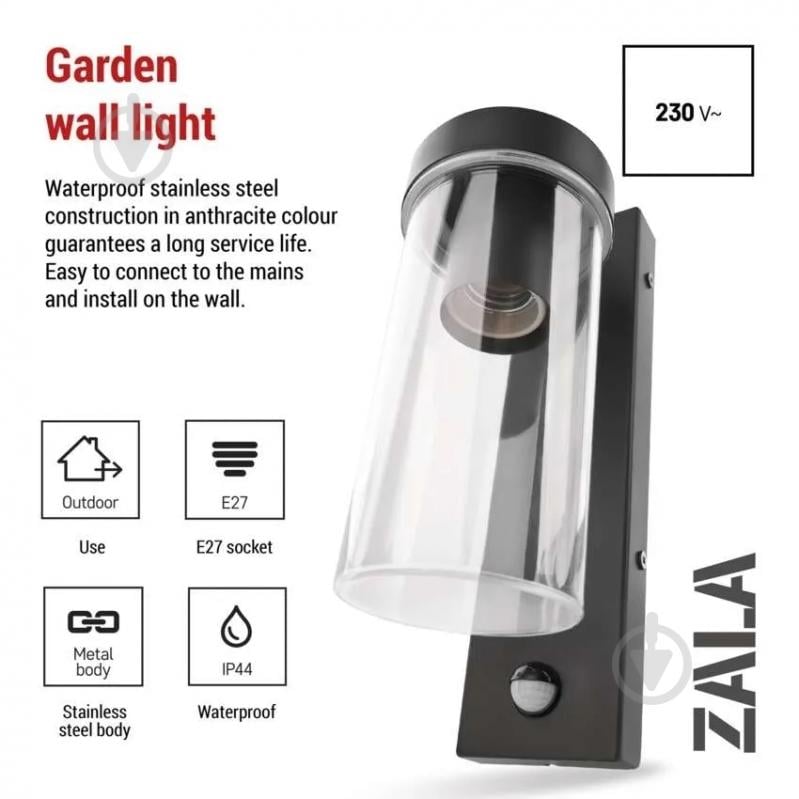 Светильник садовый Emos светодиодный настенный PIR E27 15 Вт IP44 антрацит ZGC040P - фото 4 Светильник садовый Emos светодиодный настенный PIR E27 15 Вт IP44 антрацит ZGC040P - фото 4