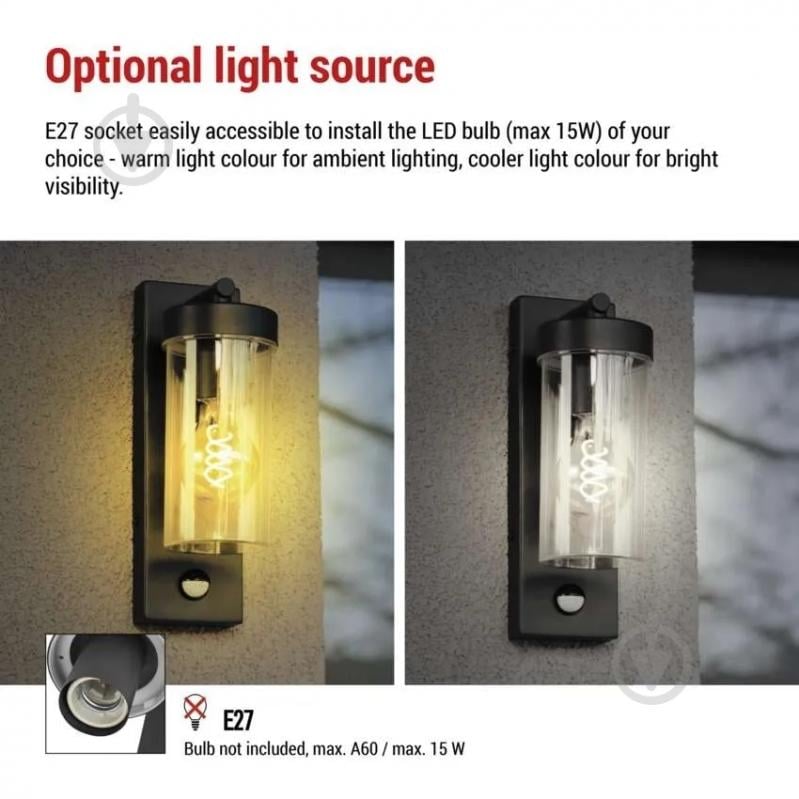 Светильник садовый Emos светодиодный настенный PIR E27 15 Вт IP44 антрацит ZGC040P - фото 5 Светильник садовый Emos светодиодный настенный PIR E27 15 Вт IP44 антрацит ZGC040P - фото 5