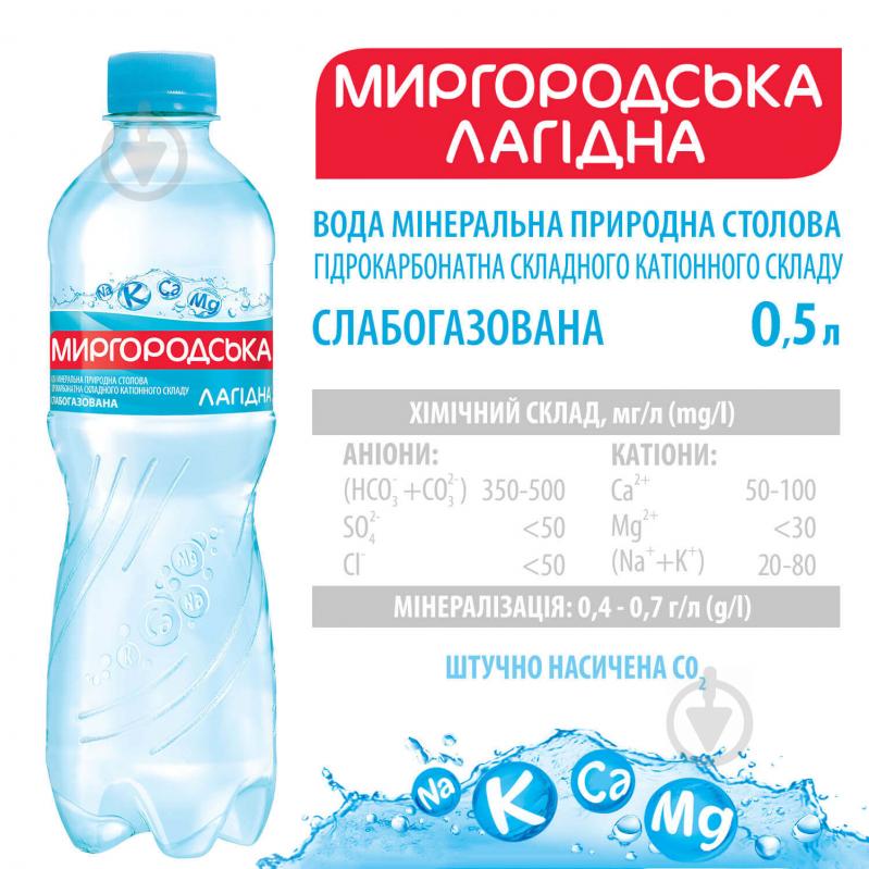 Вода Миргородська Лагідна слабогазована мінеральна столова 0,5 л - фото 3