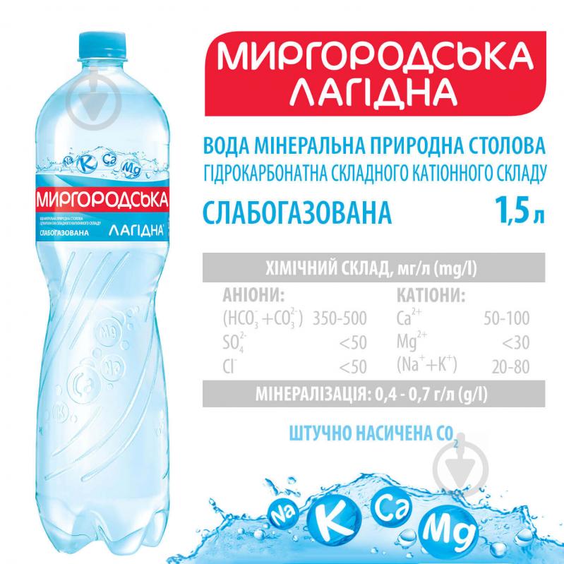 Вода Миргородська Лагідна слабогазована мінеральна столова 1,5 л - фото 3