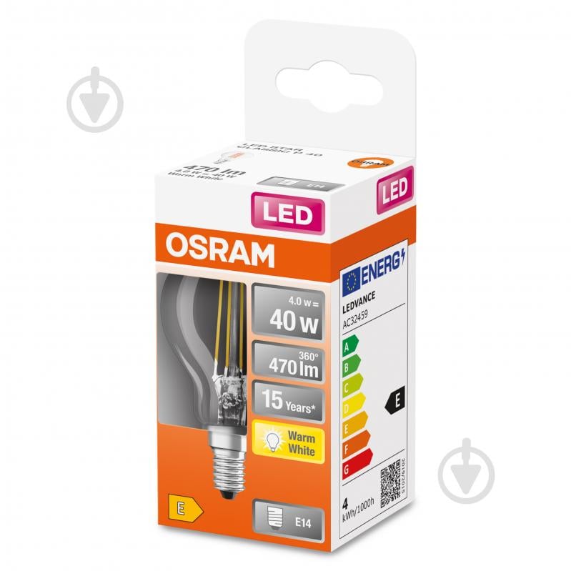 Лампа світлодіодна Osram FIL G45 4 Вт E14 2700 К 220 В прозора 4058075212459 - фото 1