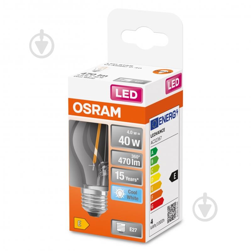 Лампа світлодіодна Osram FIL G45 4 Вт E27 4000 К 220 В прозора 4058075212541 - фото 1