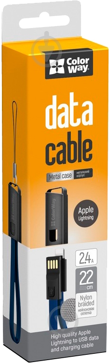 Кабель ColorWay Lightning – USB 0,22 м синий (CW-CBUL021-BL) 2.4А - фото 4