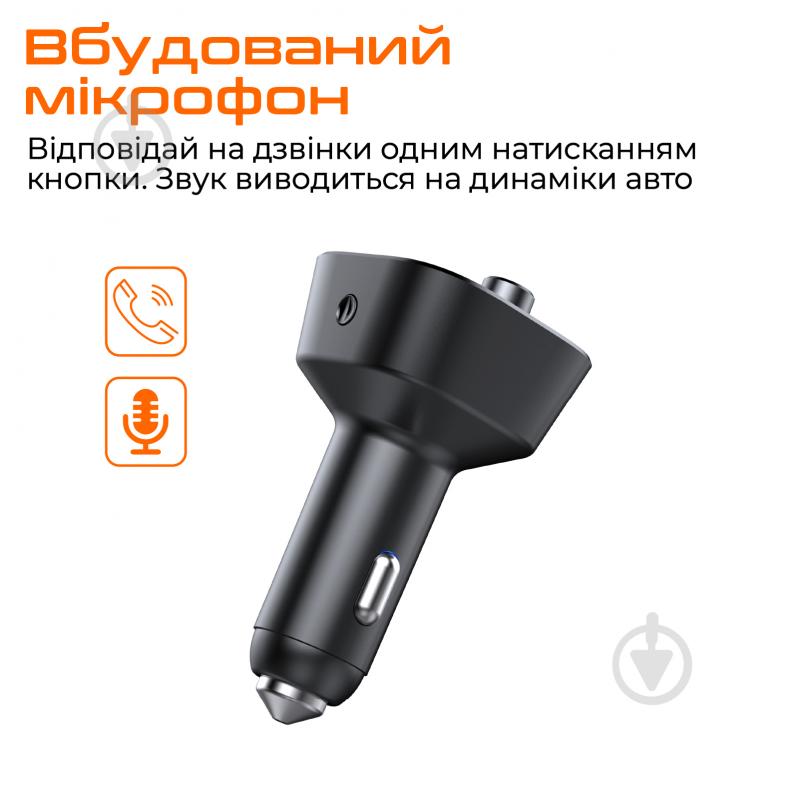 FM-трансмітер Vortex VO2101 USB QC3.0/USB OTG/microSD Black (VO2101) - фото 3