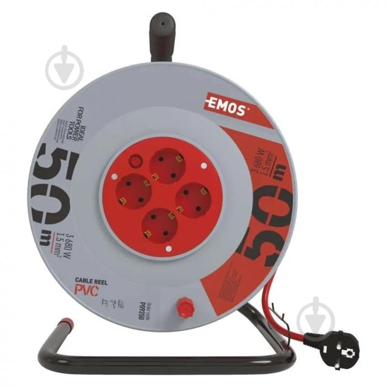 Удлинитель на катушке Emos 1,5 мм2 ПВХ с заземлением 4 гн. серый 50 м P09250 - фото 2