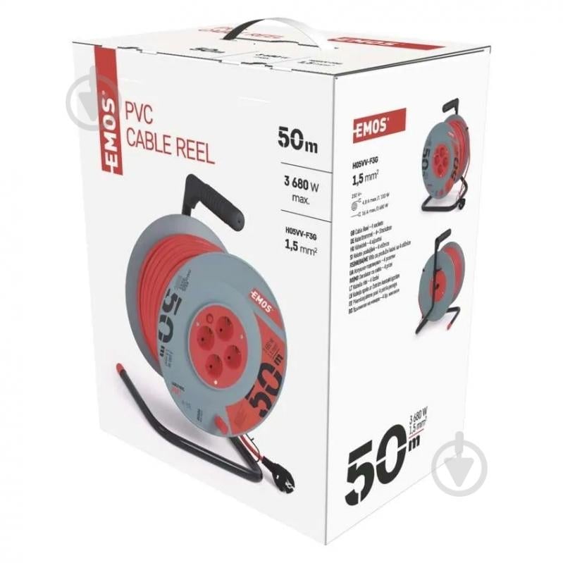 Удлинитель на катушке Emos 1,5 мм2 ПВХ с заземлением 4 гн. серый 50 м P09250 - фото 3