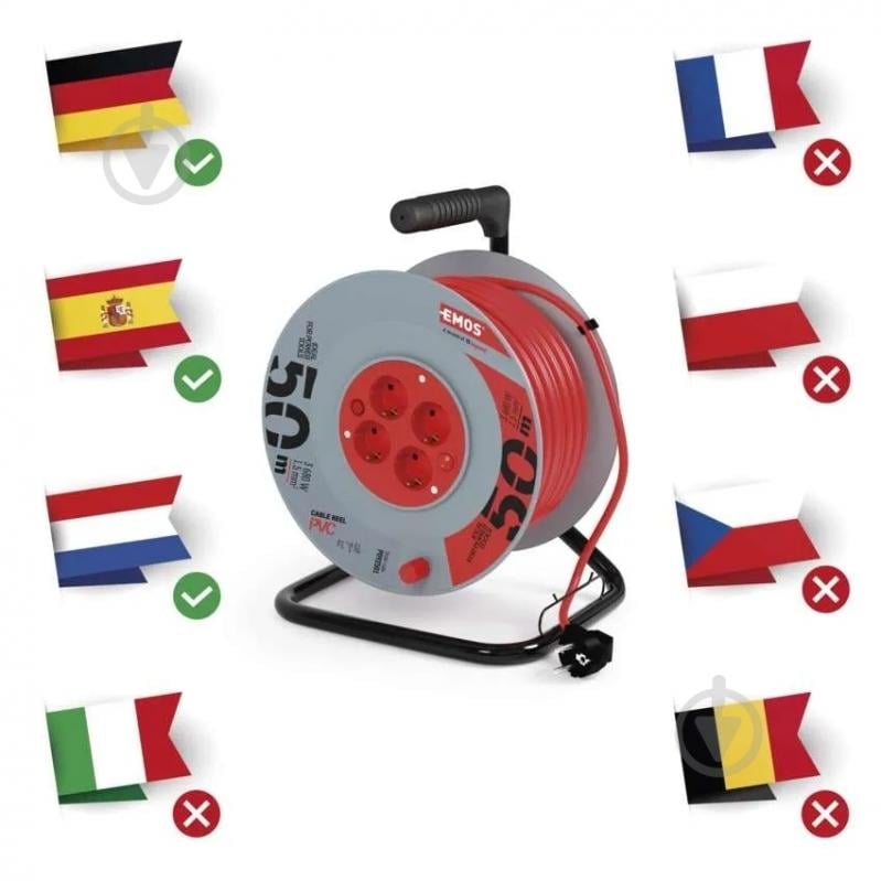 Удлинитель на катушке Emos 1,5 мм2 ПВХ с заземлением 4 гн. серый 50 м P09250 - фото 4