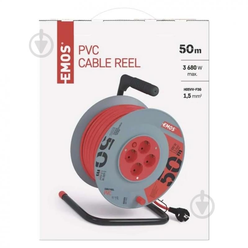 Удлинитель на катушке Emos 1,5 мм2 ПВХ с заземлением 4 гн. серый 50 м P09250 - фото 7
