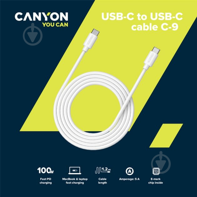 Кабель Canyon UC-9 Type C to Type C 1,2 м white (CNS-USBC9W) - фото 2