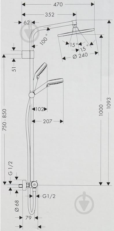 Душова система Hansgrohe Crometta S 240 1Jet Varia Showerpipe 26781000 - фото 5