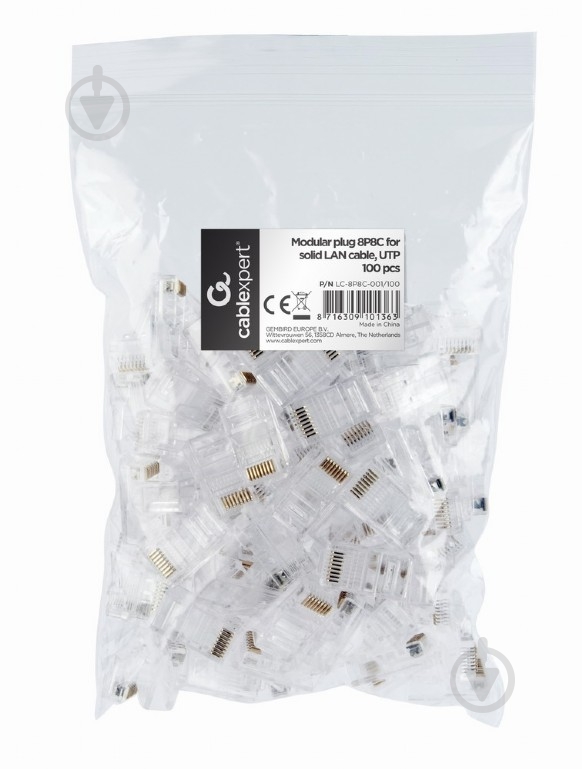 Коннектор Cablexpert LC-8P8C-001/100, 8P8C, CAT-5e, UTP, позолоченные контакты (100 шт.) - фото 2 Коннектор Cablexpert LC-8P8C-001/100, 8P8C, CAT-5e, UTP, позолоченные контакты (100 шт.) - фото 2