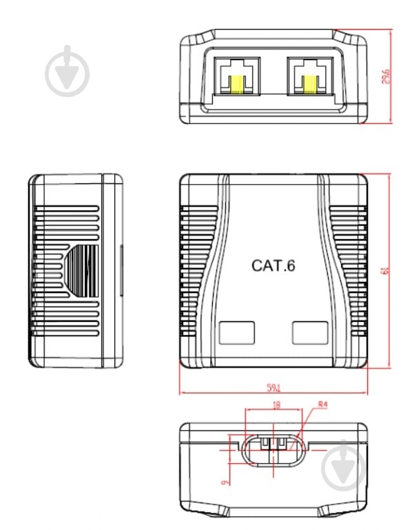 Розетка комп’ютерна на 2 порти з екраном RJ-45, 6 cat IP20 білий NCAC-2F6-01 - фото 4