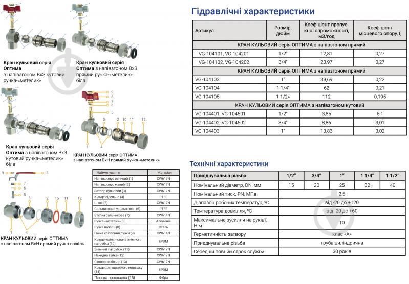 Кран з американкою V&G VALOGIN кутовий 3/4 ВЗ Optima червоний метелик VG-104402 - фото 2