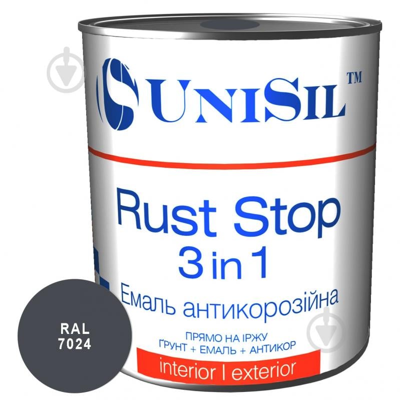 Ґрунт-емаль UniSil антикорозійна Rust Stop 3 in 1 RAL 7024 графітовий сірий глянець 2,5 л - фото 1