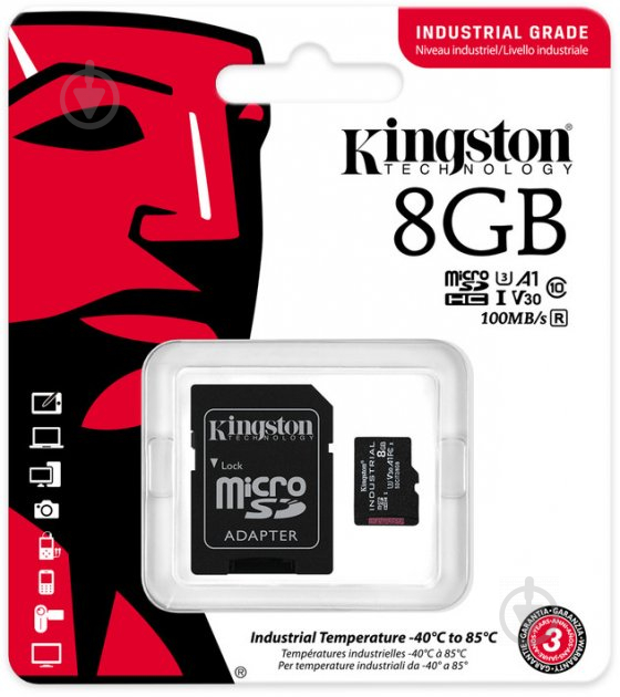 Карта памяти Kingston microSDXC 8 ГБ Class 10 (SDCIT2/8GB) Industrial A1 PSLC CARD + SD-адаптер - фото 3