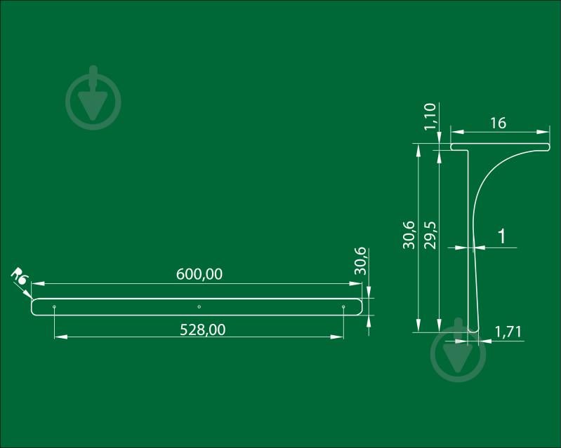 Планка стыковочная DC угловая для столешницы U-образная 600x30,6x1 мм черный матовый - фото 2