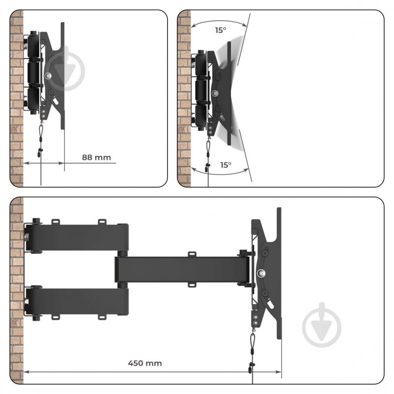 Кріплення для телевізора HausMark TWRA-222 поворотно-похилі 10"-50" чорний - фото 9