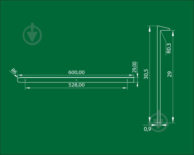 Накладка на стільницю DC U-подібна ліва 600x30,5x0,9 мм чорний матовий - фото 2