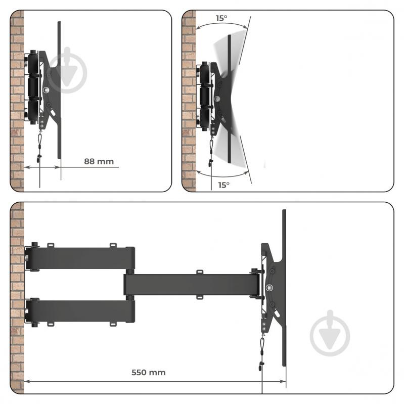 Крепление для телевизора HausMark TWRA-233 поворотно-наклонные 26"-60" черный - фото 9
