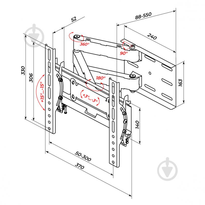 Крепление для телевизора HausMark TWRA-233 поворотно-наклонные 26"-60" черный - фото 18