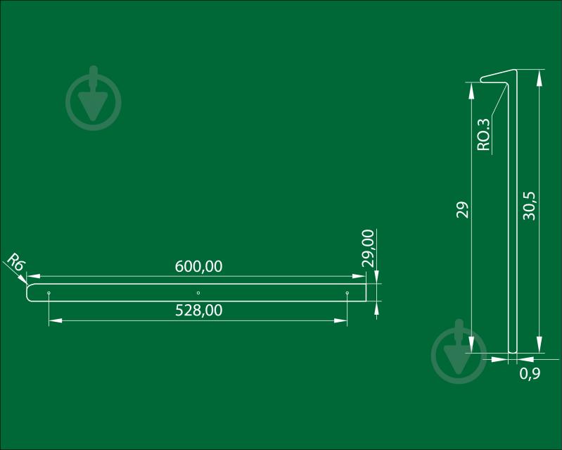 Накладка на стільницю DC U-подібна права 600x30,5x0,9 мм чорний матовий - фото 2