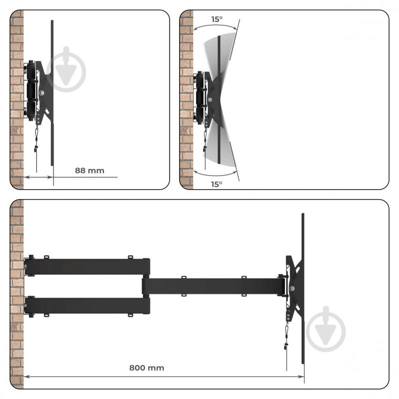 Крепление для телевизора HausMark TWRA-444 поворотно-наклонные 50"-80" черный - фото 10