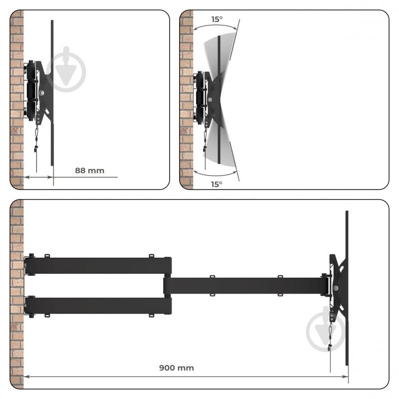 Кріплення для телевізора HausMark TWRA-446 поворотно-похилі 55"-90" чорний - фото 10