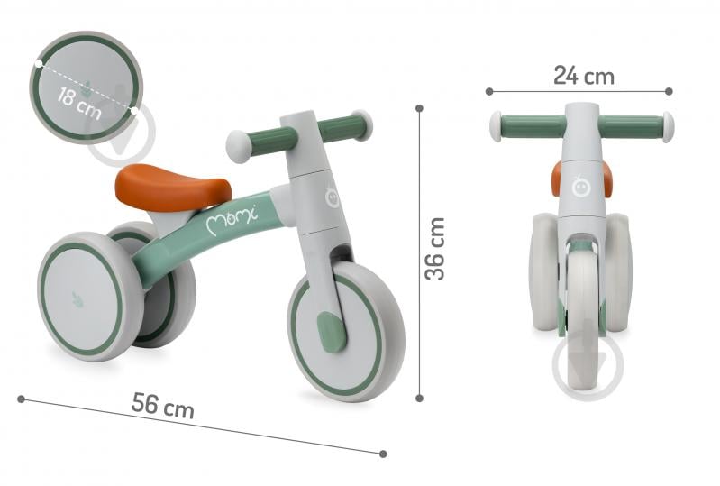 Самокат-беговел MoMi TEDI серо-зеленый ROBI00035 - фото 2