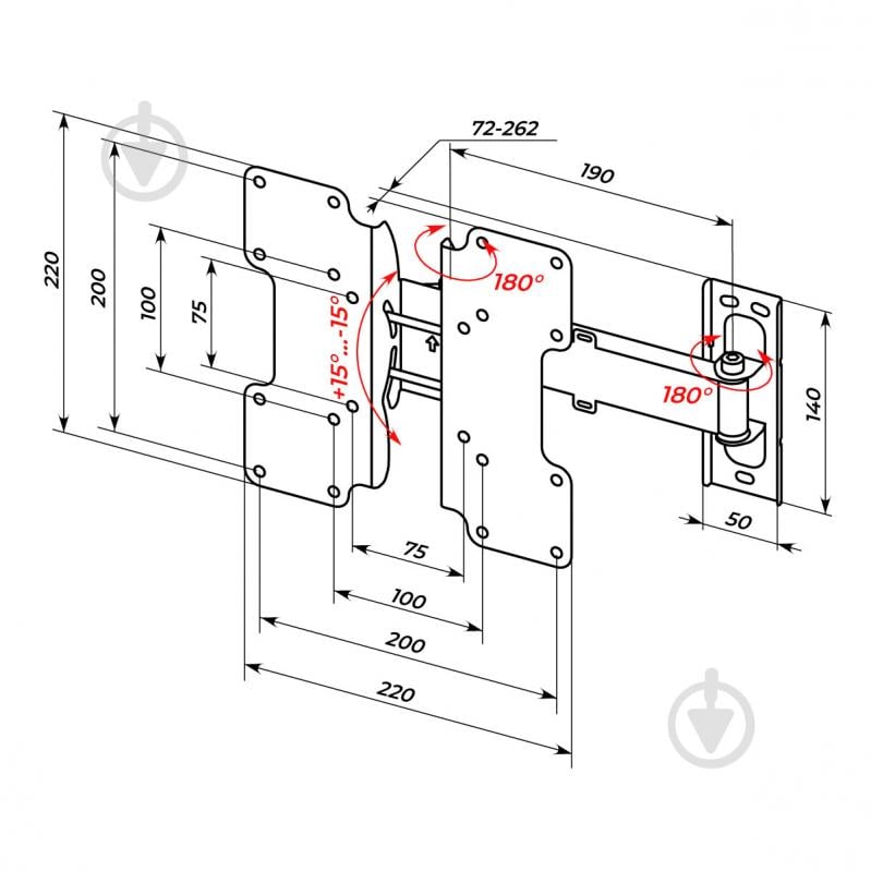 Крепление для телевизора HausMark TWBR-122 поворотно-наклонные 21"-50" черный - фото 18