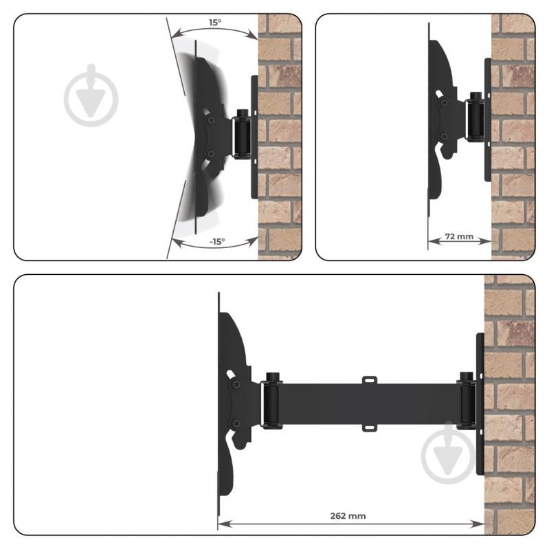 Крепление для телевизора HausMark TWBR-122 поворотно-наклонные 21"-50" черный - фото 11