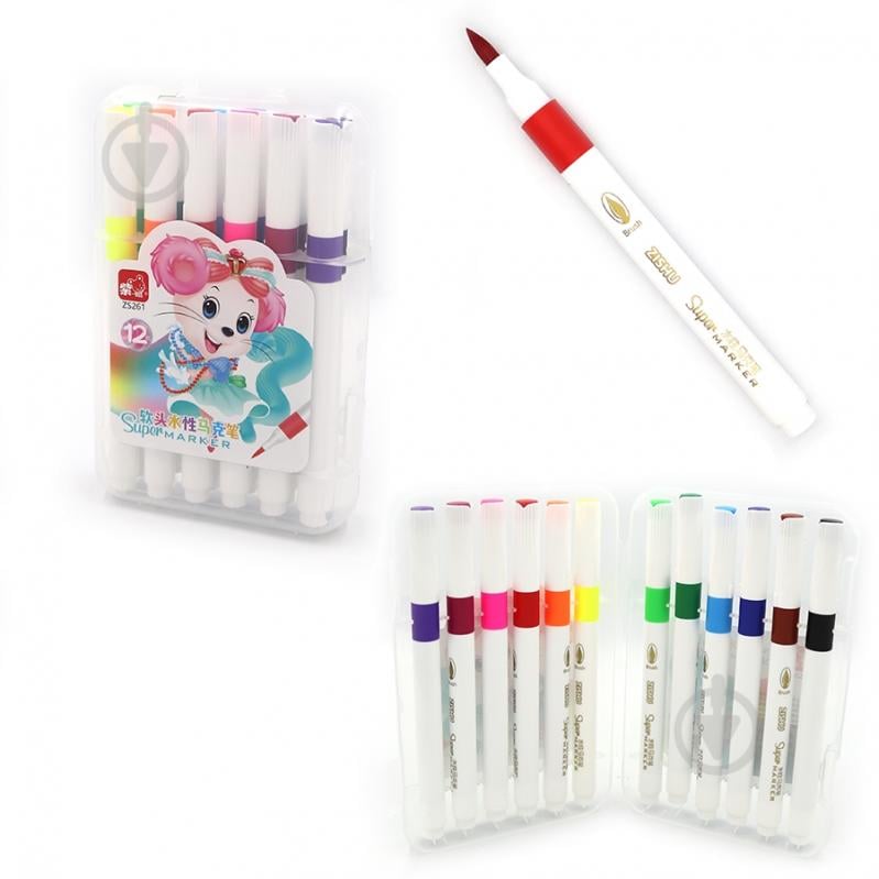 Набір фломастерів-пензлів 261-12 Mouse 12 кольорів 140 мм J.Оtten - фото 1