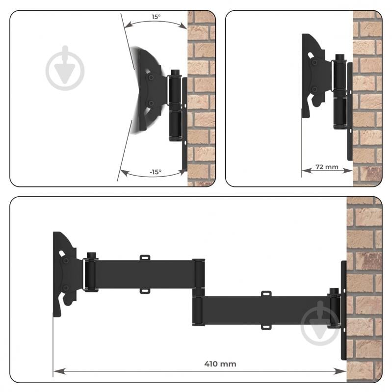 Кріплення для телевізора Valore TWBR-211 поворотно-похилі 10"-32" чорний - фото 13