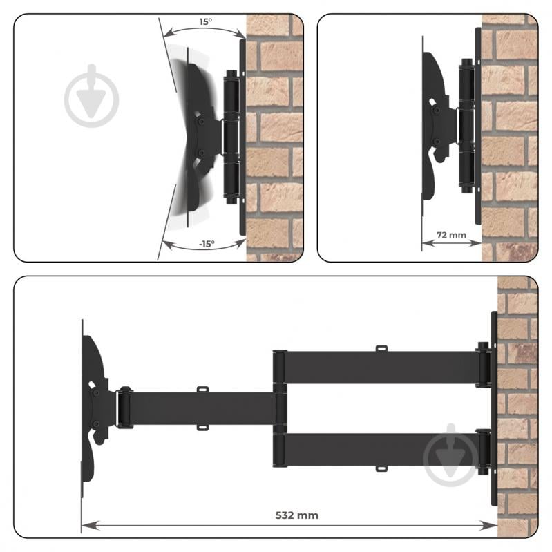 Кріплення для телевізора Valore TWBR-222 поворотно-похилі 21"-50" чорний - фото 11