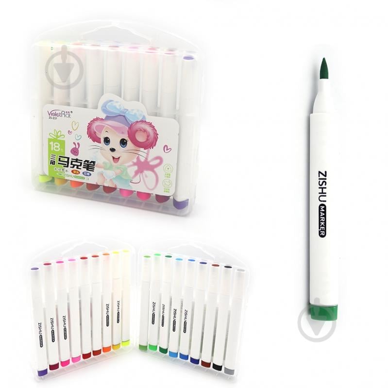 Фломастеры двухсторонние 237-18 Mouse треугольная форма 18 цветов 130 мм кисточка/штамп J.Оtten - фото 1