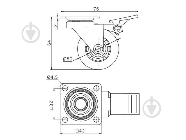 Ролик мебельный GTV Brazylia d50 мм h-64 мм повортный с стопором прозрачный (колесо для мебели) упаковка 4 шт KM-RD-50-CF - фото 2
