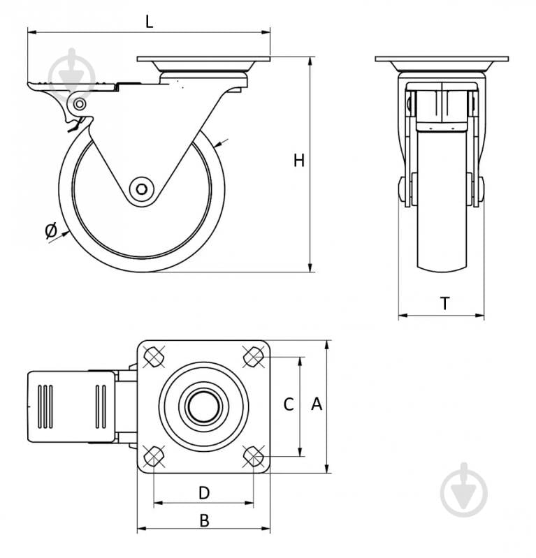 Ролик мебельный GTV CALIBRO d35 мм h-50 мм повортный с стопором черный (колесо для мебели) упаковка 4 шт KM-CALIBRO-35MM-ZH-20 - фото 2 Ролик мебельный GTV CALIBRO d35 мм h-50 мм повортный с стопором черный (колесо для мебели) упаковка 4 шт KM-CALIBRO-35MM-ZH-20 - фото 2