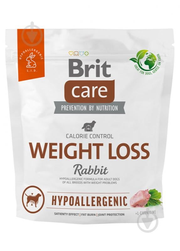 Корм сухой для всех пород Brit Care Hypoallergenic Weight Loss с крольчатиной 1 кг - фото 1