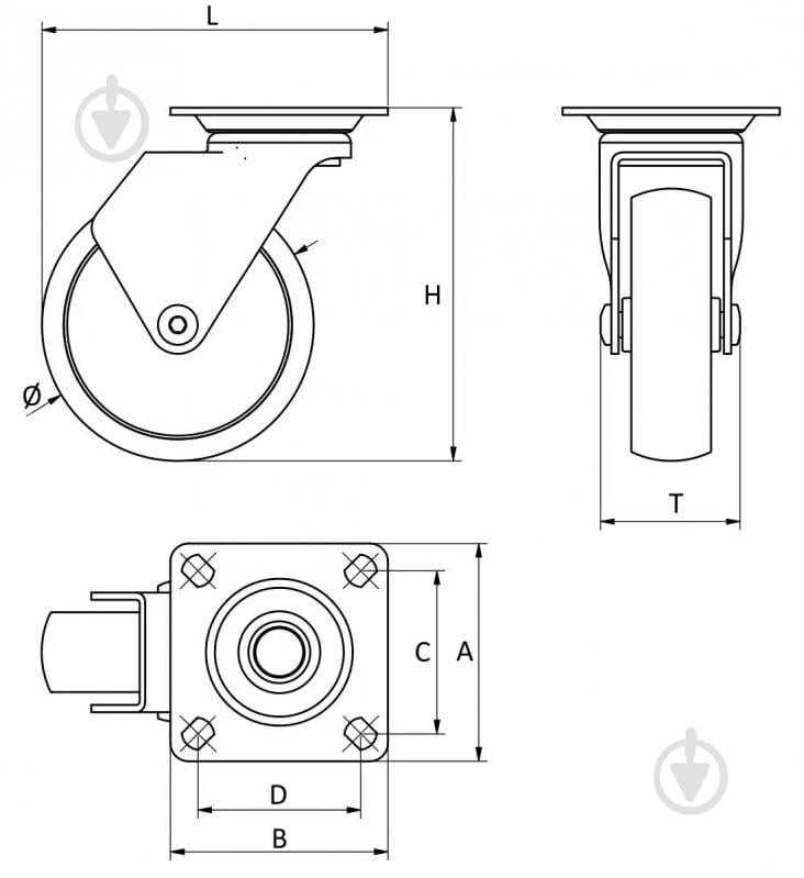 Ролик мебельный GTV CALIBRO d50 мм h-64 мм повортный без стопора черный (колесо для мебели) упаковка 4 шт KM-CALIBRO-50MM-BH-20 - фото 2
