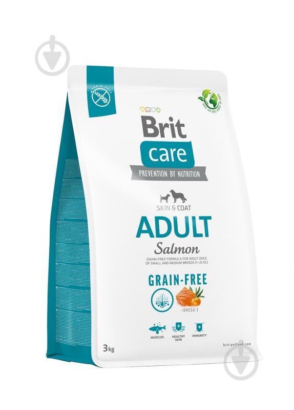 Корм сухий беззерновий для середніх порід Brit Care Grain-free Adult з лососем 3 кг - фото 1